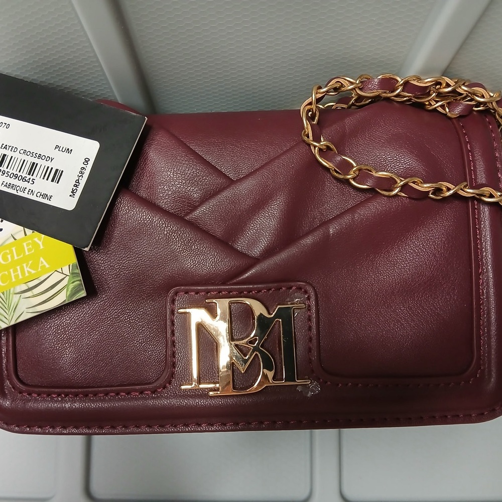 Badgley Mischka Red Quilted Crossbody Bag with Gold Chain